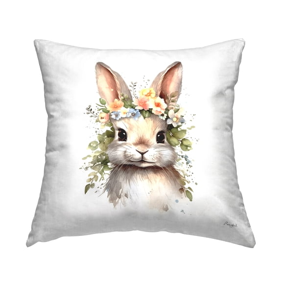 Stupell Industries Bunny with Floral Garland Decorative Printed Throw Pillow, 18 x 18