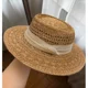 thumbnail image 4 of Sombrero de paja hecho a mano para mujer, nuevo estilo, Riviera francesa, vacaciones en la playa, tejido calado, gorra con protección solar superior plana, talla grande, 4 of 5