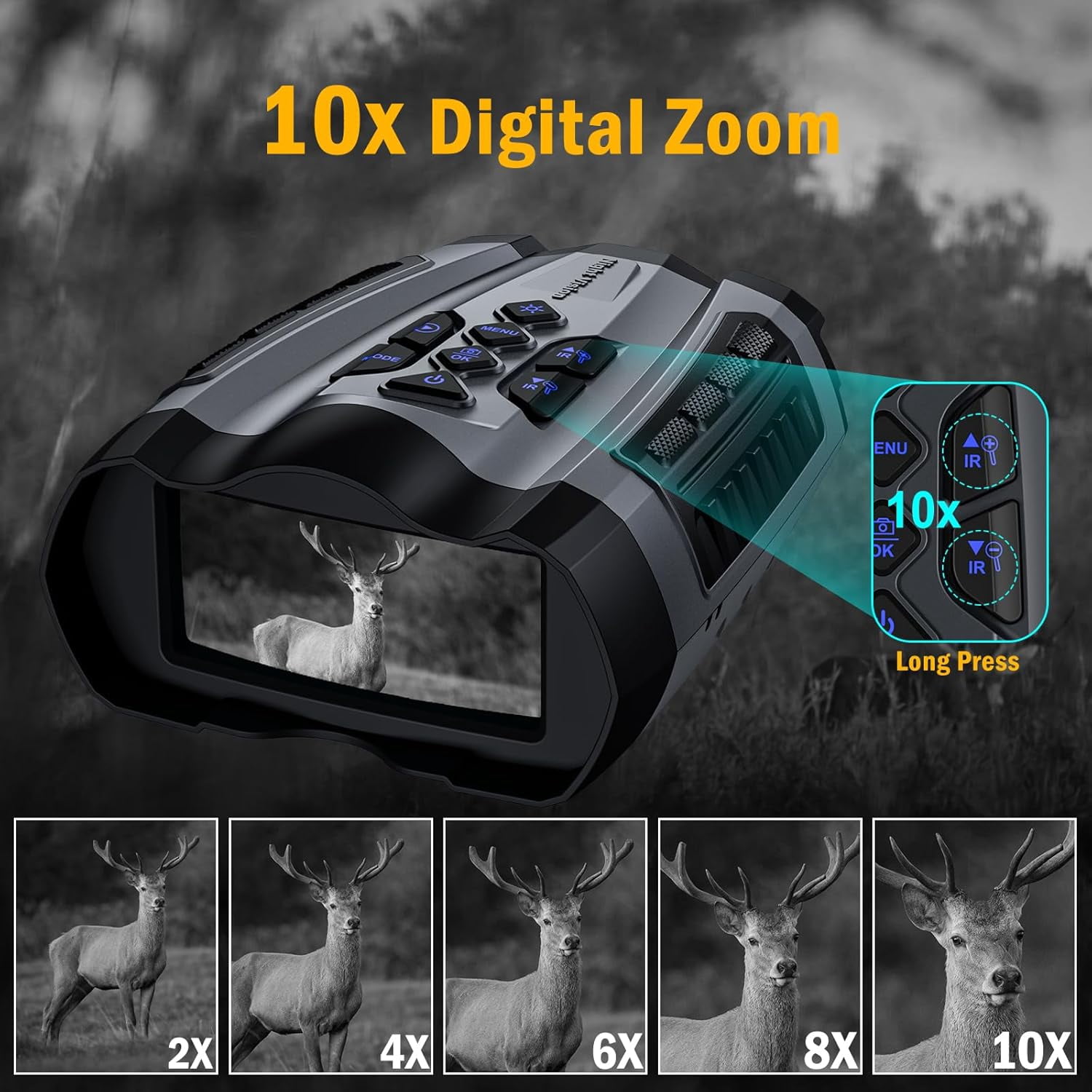 4K IR Night Vision Goggles, 3.5-inch HD LCD Screen Binoculars, 10x Digital Zoom, 1000ft Visible Distance, Outdoor Shooting Camera