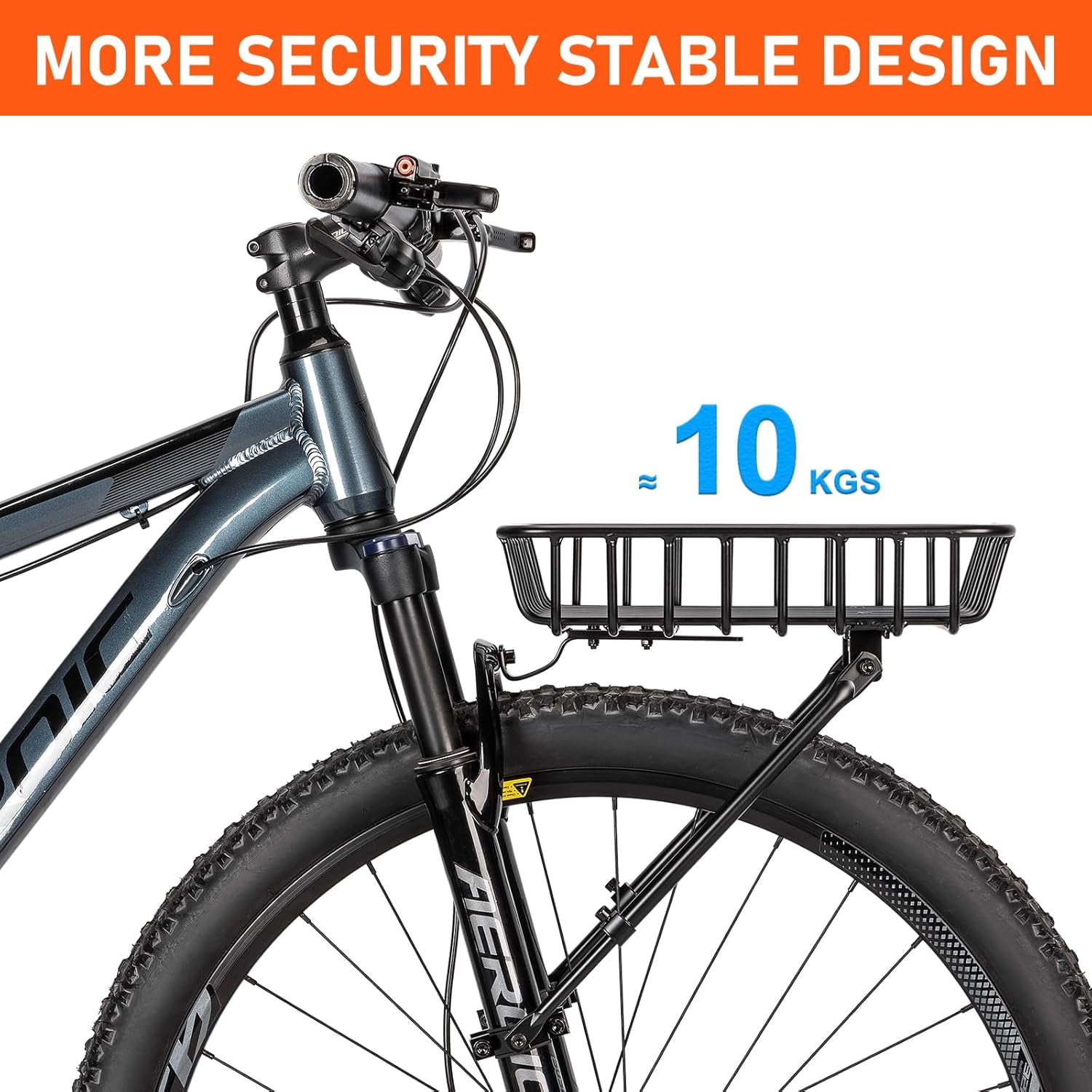 Large Front Bike Basket Rack with Struts -  Aluminum  Basket for 26-29 Inch Bikes, Black