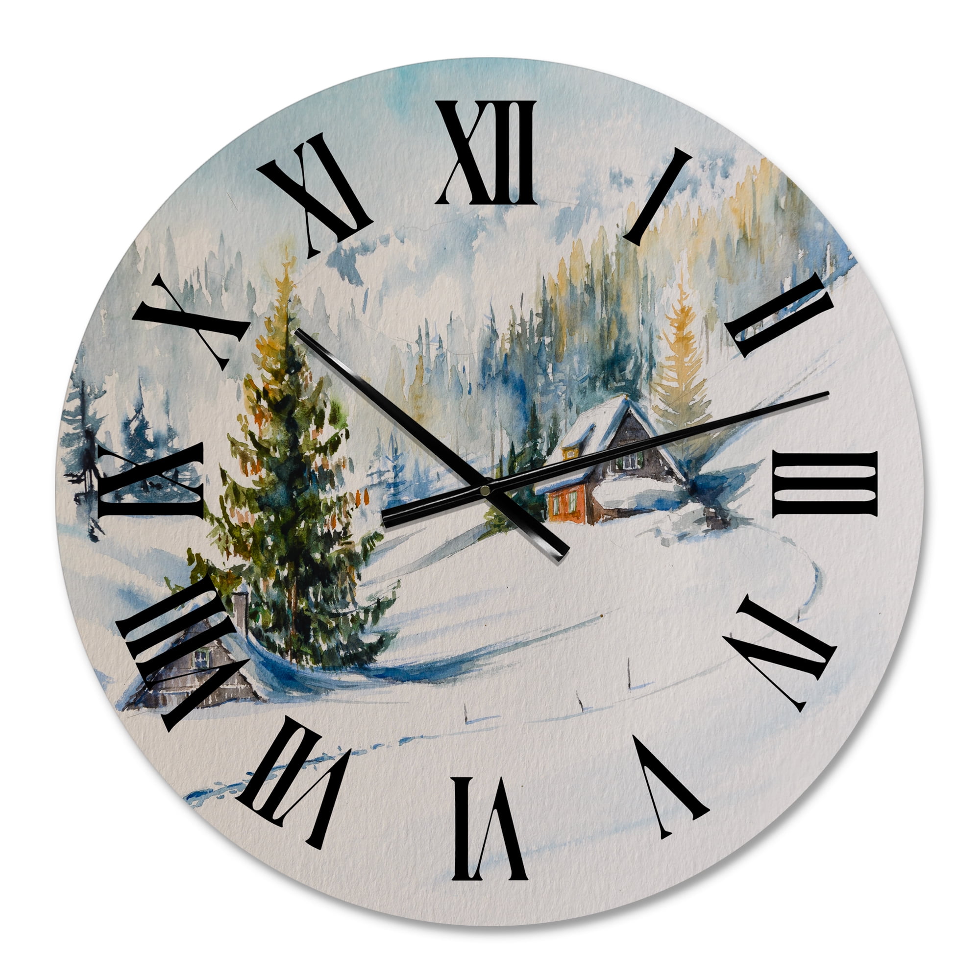 Designart 'Little House In The Winter Mountains' Traditional Wall Clock