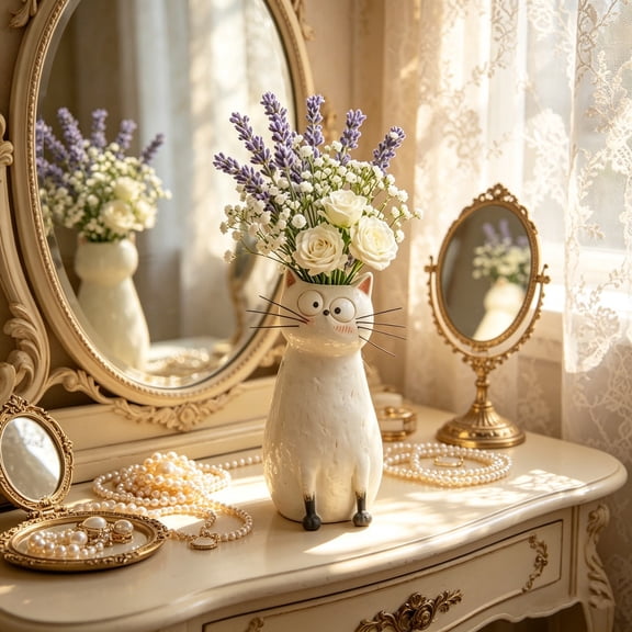 Dyegold Cute Resin Flower Vase 7.5 Inch Handcrafted Sitting Character Shape for Fresh Dried Flowers Home Office Bookshelf Decor