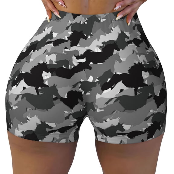Xecao Horse Silhouette Print Workout Shorts for Women Soft Smooth Gym Yoga Scrunch Active Tennis Workout Running Shorts