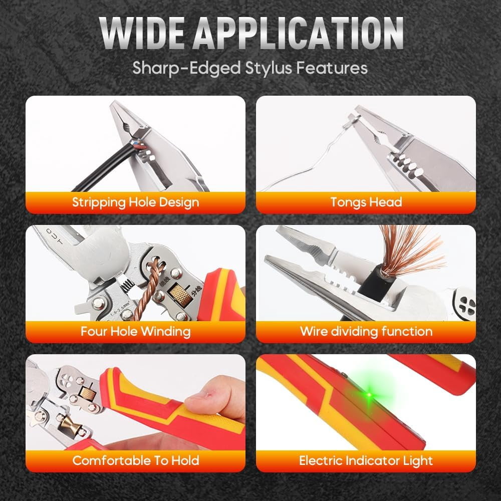 ABCISI 9 in 1 Hand Tool Multifunctional Wire Stripper, Multi-Purpose Professional Wire Stripping Tool, 8.3-inch Multipurpose Wire Stripper, Electrical Pliers Wire Stripping Pliers Tools (1PCS)