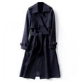 thumbnail image 3 of Trench Coat Women Double Breasted Windproof Classic Lapel Belted Long Outerwear Overcoat with Belt Navy, XXXL, 3 of 3