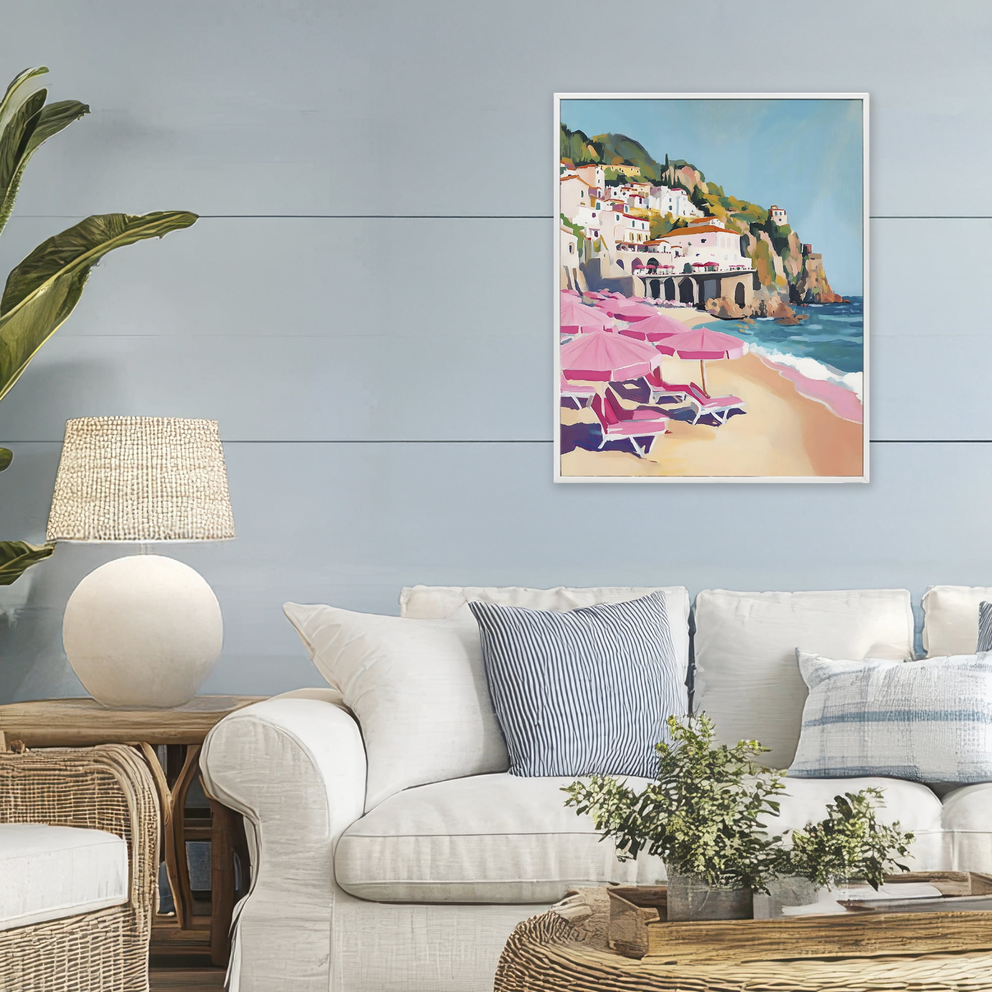 Stupell Industries Pink Beach Chairs on Shoreline White Framed Giclee Art, design by The Prints Vibe