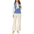 thumbnail image 2 of Allegra K Women's Plaid Casual Contrast Color Long Sleeve Bow Tie Neck Blouse, 2 of 6