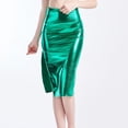 thumbnail image 4 of SWSMCLT Women's Midi Bodycon Skirt Pencil Skirt Metallic High Waist Mardi Gras Sexy High Slit Sheath Skir Green Medium, 4 of 4