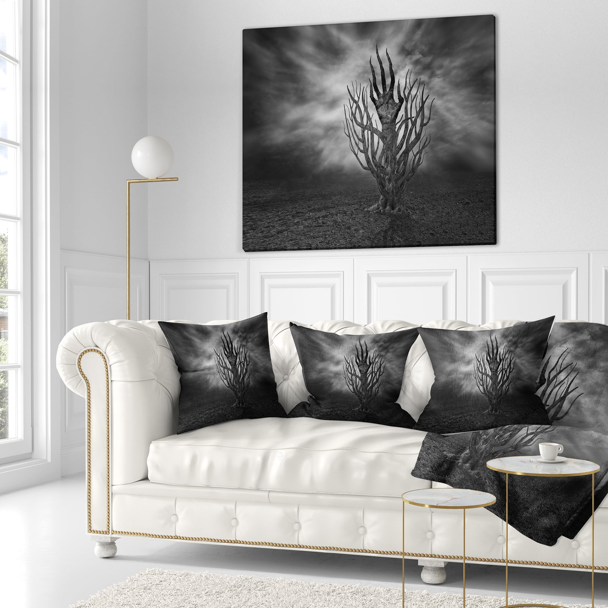 Designart Cry of Hand - Abstract Throw Pillow - 16x16