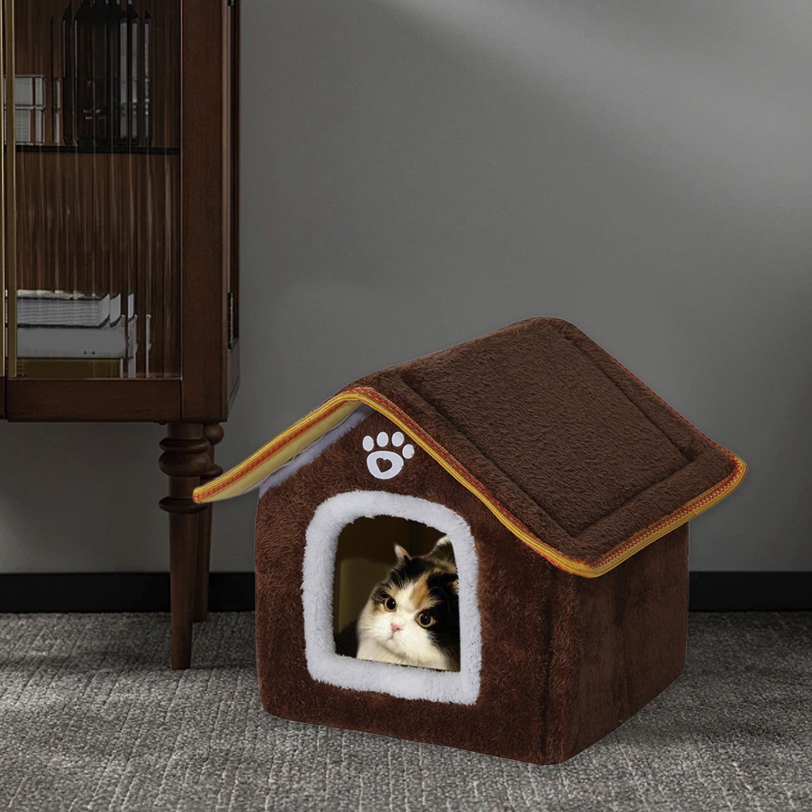 SPOORYYO Foldable Pet House for Cats and Dogs, Portable Cat Tent, Removable Roof, Non-Slip Bottom