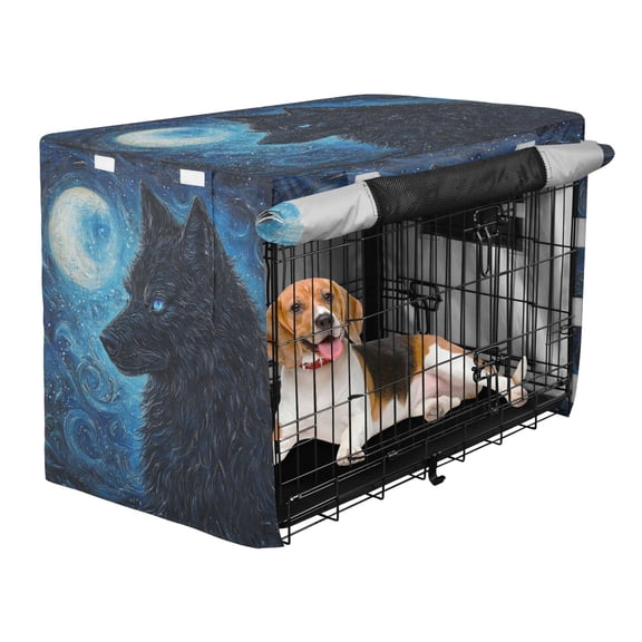 Qxltty Cool Black Wolf Crate Cover Durable Oxford Cloth Pet Kennel Sunshade Universal Fit for 35in Wire Cage