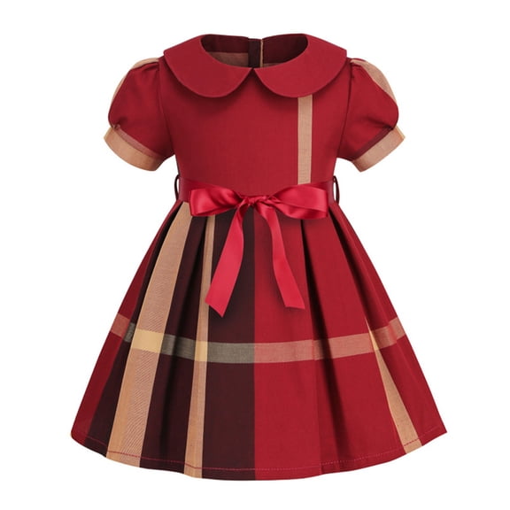 KYAIGUO Baby Girls Short Dress Spring & Summer Plaid Princess Dress with Bow Fashion Lapel Dresses Dress for Holiday Party Dress