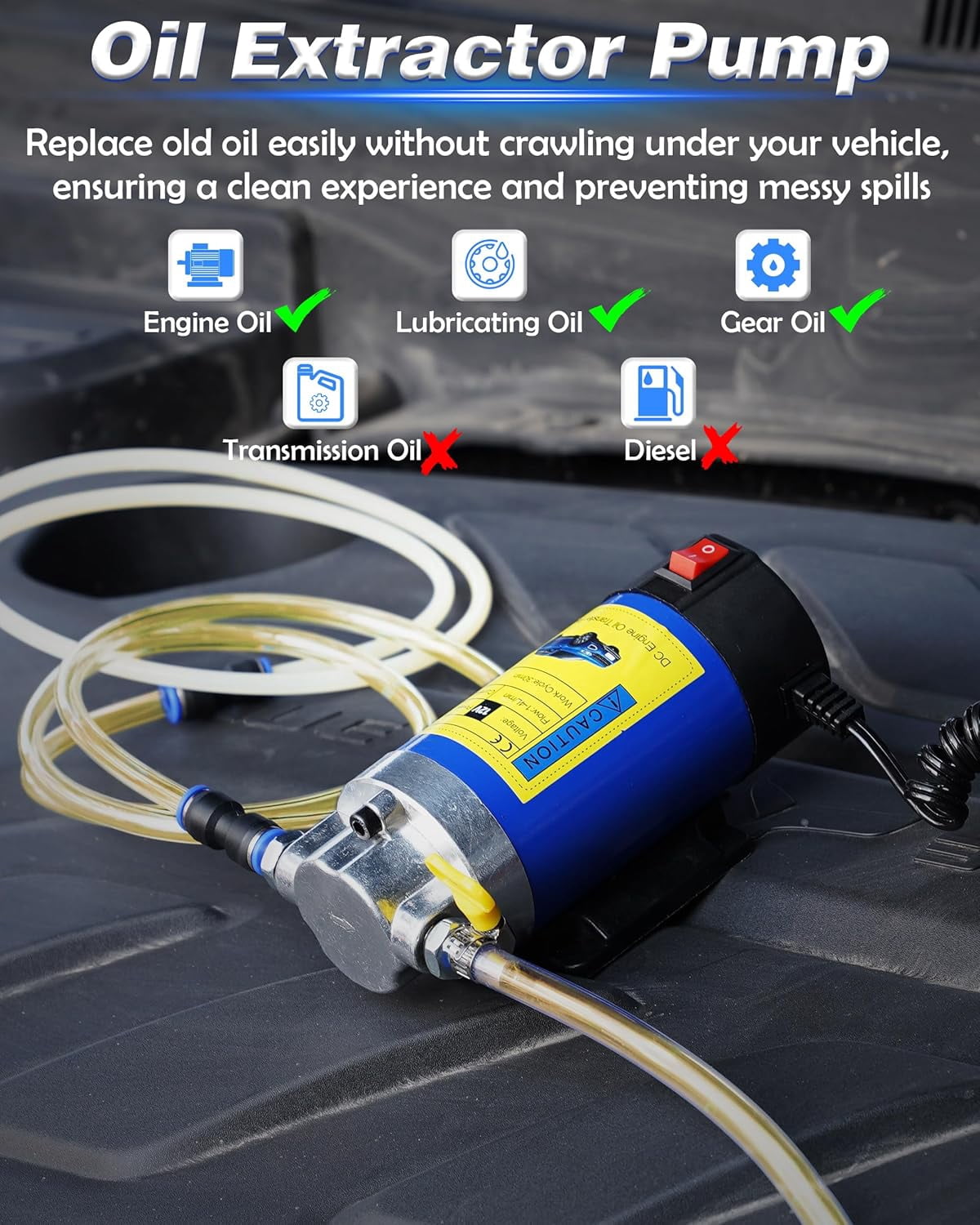 Rongsi Oil Extractor Pump,12V 100W, Engine Oil Pump for Oil Change, Fluid Transfer Pump for Engine Oil, Gear Oil, Transmission Fluid Change, Self-Priming Electric Fluid Transfer Pump for Car, Mower