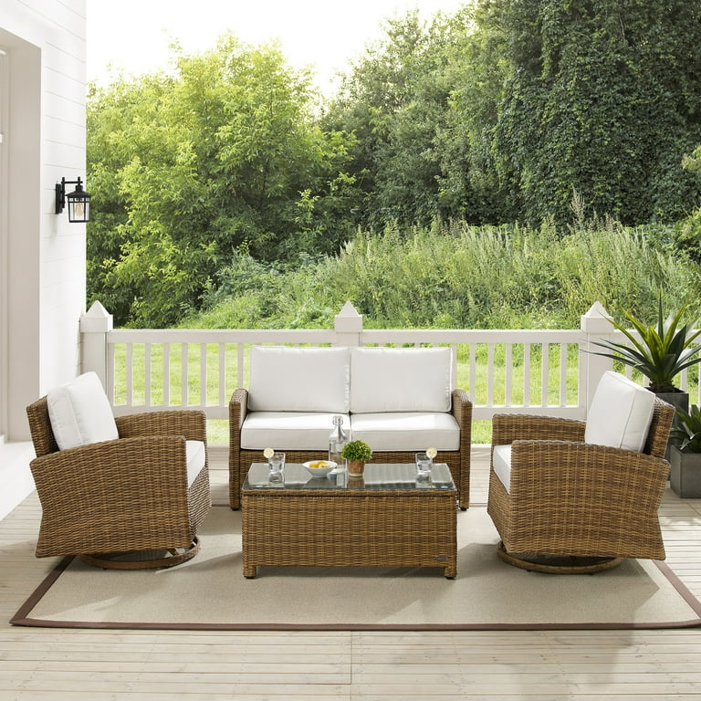 HomeStock Southwestern Sanctuary 4Pc Swivel Rocker Conversation Set Sunbrella White Weathered Brown Coffee Table Loveseat 2 Swivel Rockers Walmart