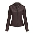 thumbnail image 5 of CENGNIAN No Boundarie Women's Zip Leather Stand Up Collar Jackets,Womens Solid Color Pocket Short Top,Moto Biker Outwear Coat For Wome,*Coffee,Size XL, 5 of 8