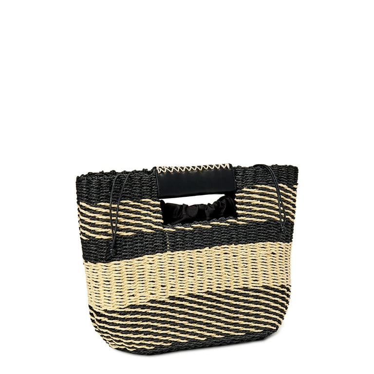 Woven basket bag + detachable pouch - Black