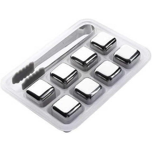 304 Stainless Steel Metal Ice Cubes, Quick-Frozen Metal Ice Cubes, Essential Ice Cube Module Supplies for Household/bar Refrigerators in Summer 8 Pieces+Silicone Clip
