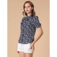 thumbnail image 4 of INSPIRE CHIC Blusa floral con cuello alto y manga corta con lazo y botones para mujer Azul L, 4 of 6