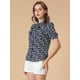thumbnail image 4 of INSPIRE CHIC Blusa floral con cuello alto y manga corta con lazo y botones para mujer Azul L, 4 of 6