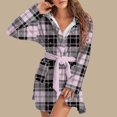thumbnail image 2 of Women's Long Sleeve Plush Bathrobe - Winter Warm Christmas Checkered Homewear, Fuchsia Pink, M, 2 of 5