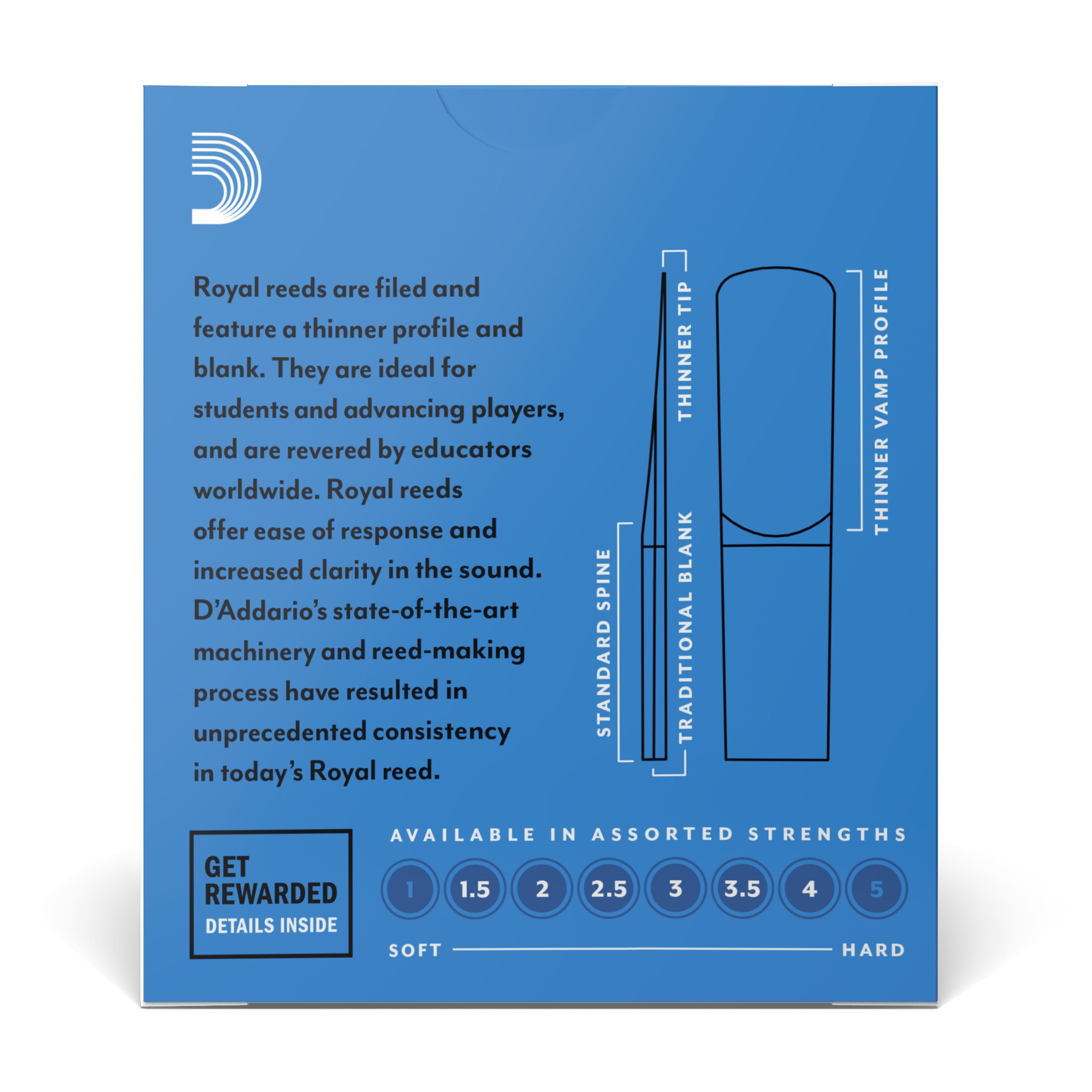 Royal by D'Addario Alto Clarinet Reeds, Strength 3.5, 10 Pack