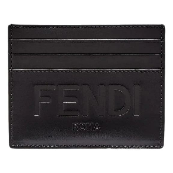 Fendi Roma New Black Calfskin Leather Embossed Logo Card Case Wallet 7M0164