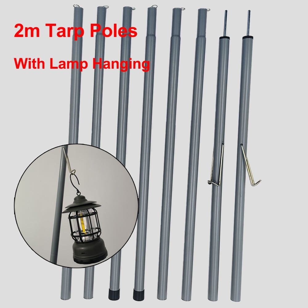 6.5ft Adjustable Tent Tarp Pole with Lamp Hanging Camping Awning Rod