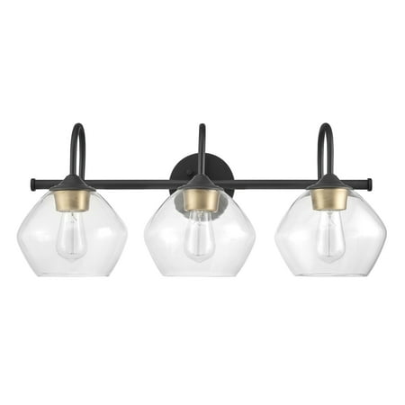 

Globe Electric Harrow 3-Light Vanity Light Dark Bronze Antique Brass Accents Clear Glass Shade 51853