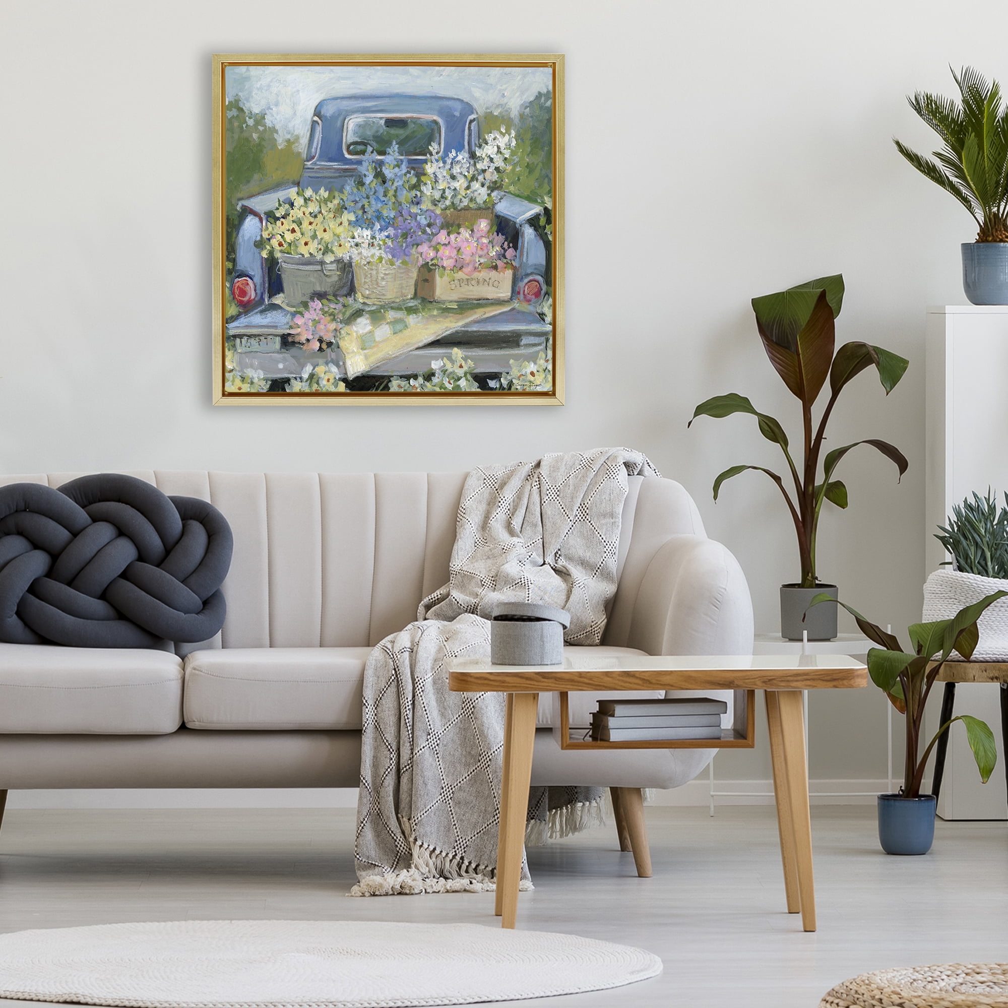 Stupell Industries Truck Bed with Flowers Gold Framed Floater Canvas Wall Art, design by Susan Winget