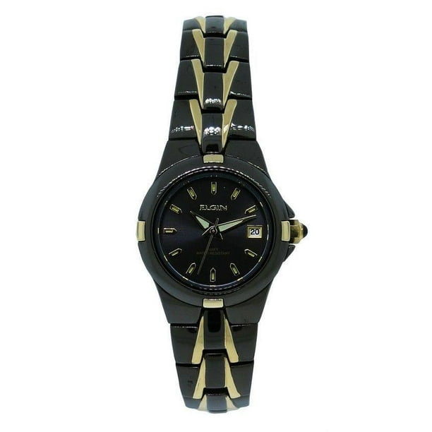 Elgin Elgin EG158N Women's Black Analog Round Date Two Tone Bracelet