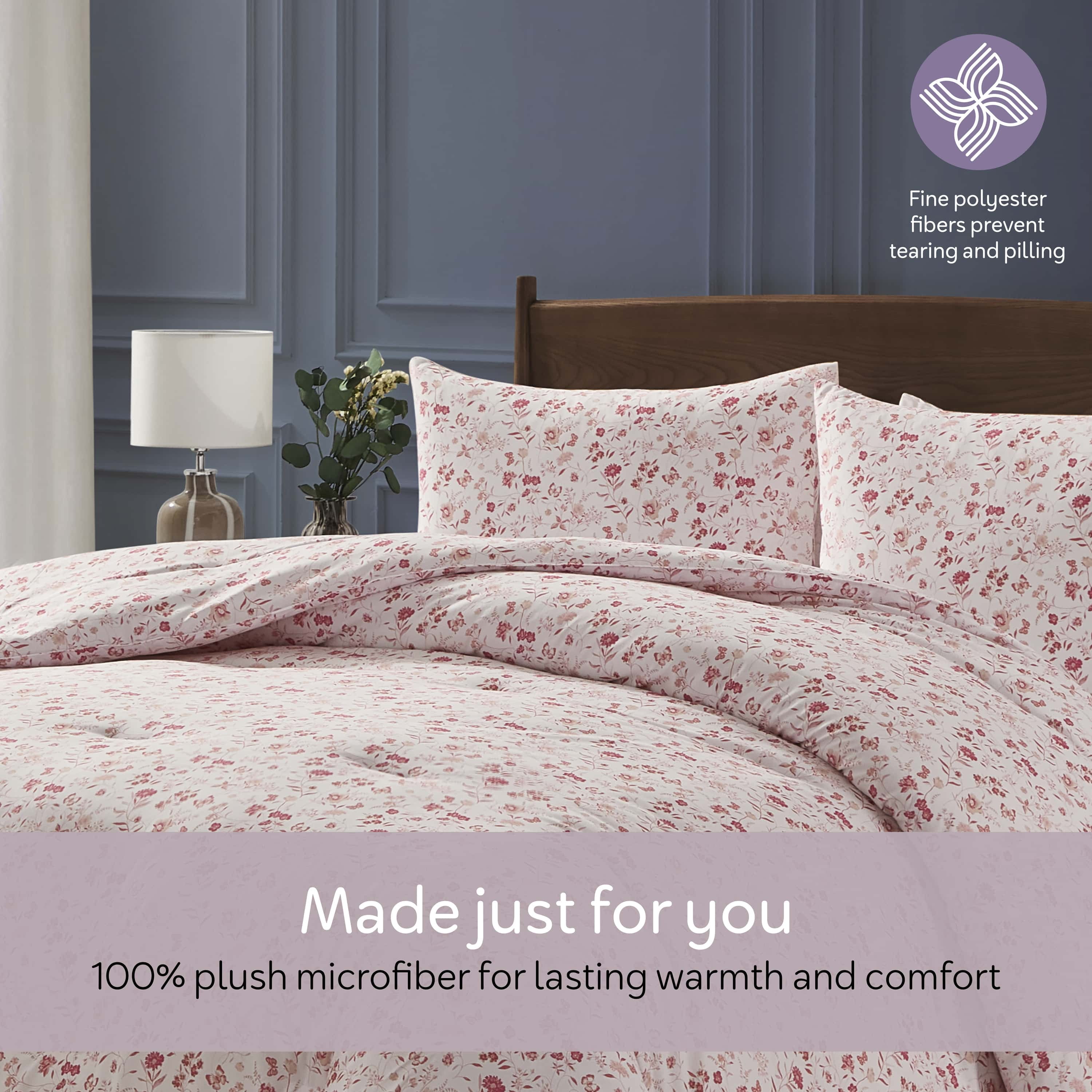 LammaLoe King Size Comforter Sets, 3 Piece Floral Bedding Comforter Set with Sheets, Bed in a Bag, Pink