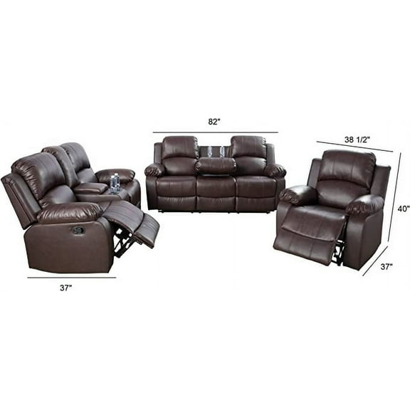 Mathur 3 Pieces Faux Leather Reclining Configurable Living Room Set
