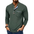 thumbnail image 3 of Men's Long Sleeve Round Neck Color Block T-Shirt for Spring Fall Winter Casual Wear,Green,2XL, 3 of 5