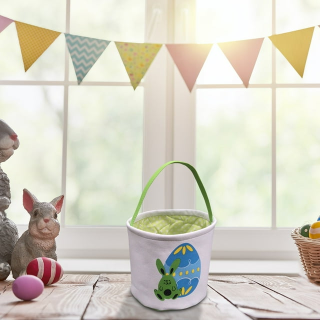 Harpily Easter Basket Holiday Rabbit Bunny Printed Canvas Gift Carry Candy Bag