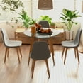 thumbnail image 4 of Gymax 5 PCS Dining Set Round Tempered Glass Table 4 Fabric Chairs Solid Wood Kitchen, 4 of 10