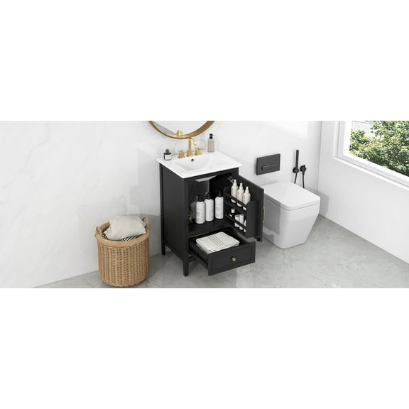 20in Bathroom Vanity With Sink, Modern Bathroom Storage Cabinet With 1 Drawer And Door-mounted Storage Shelf, Freestanding Single Sink Bathroom Vanity For Home Bathroom