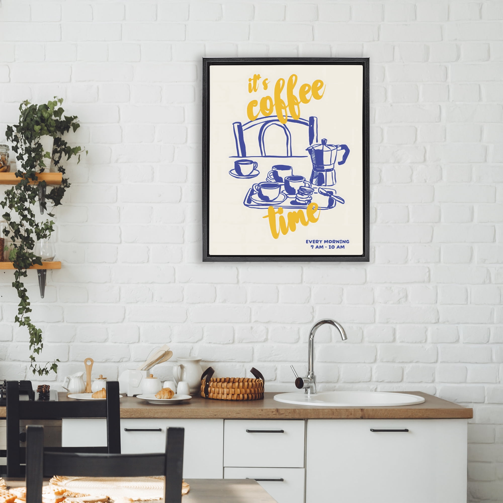 Stupell Industries It's Coffee Time Breakfast Ritual Black Framed Floater Canvas Wall Art, design by The Prints Vibe