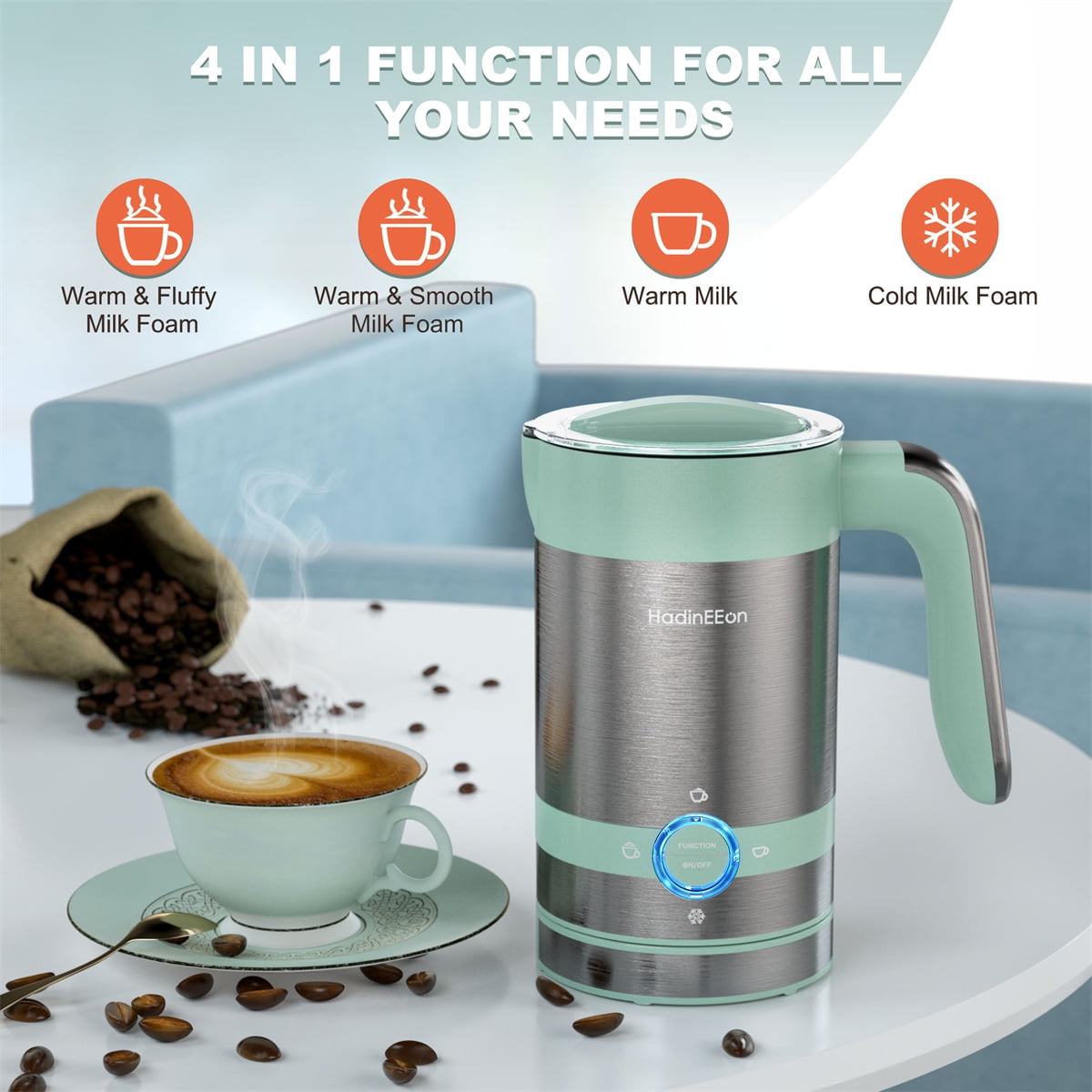 HadinEEon 4 in 1 Magnetic Milk Frother, Non-Stick Interior Electric Milk  Steamer & Frother 3.4oz/6.8oz, Automatic Foam Maker Hot/Cold Milk Frother  and Warmer for Latte, Cappuccino, Hot Chocolates 
