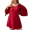 thumbnail image 1 of Birdeem Robe d'Été Décontractée et Aguichant pour Femme, Col Carré, Manches Longues, Ample, Unie, Grande Taille, 1 of 8