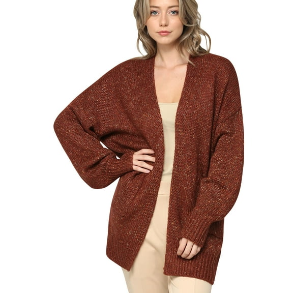 Made by Johnny Women's Kimono Long Sleeve Batwing Open Front Chunky Knit Cardigan Loose Sweater with Pockets M COFFEE