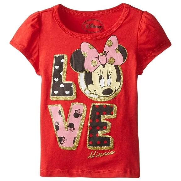 Disney Little Girls' Short Sleeve Minnie Love T-Shirt, Red, 2T
