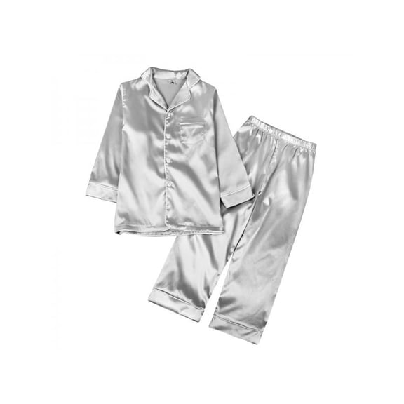 Kids Satin Pajamas Set Long Sleeve Button-Down 2-Pieces Soft Pajamas Sleepwear Loungewear 7-10 Years Boys Girls