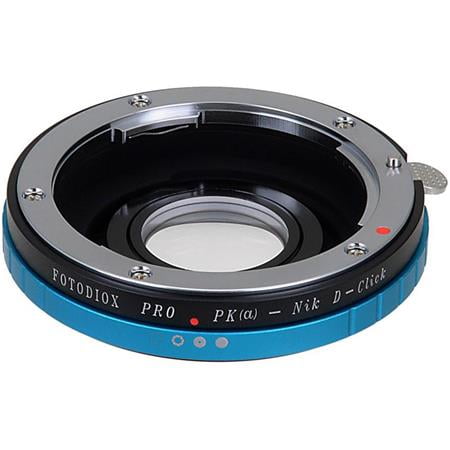 Image of Mount Adapter with De-Clicked Aperture Dial and 1.4x Multi-Coated Focus Correction Lens for Pentax K Lens to Nikon F-Mount Camera