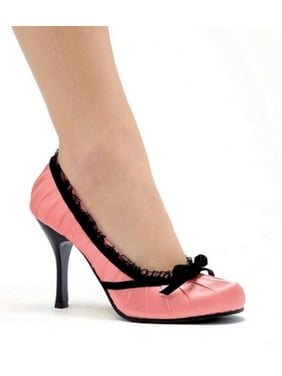Heel Satin Pump With Velvet Bow 406-Doll Baby Pink Satin,Black