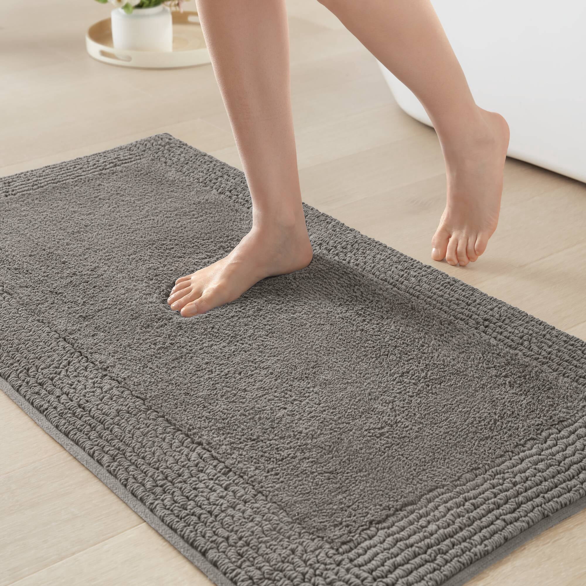 20x30 Inches Reversible Bath Rug, 100% Cotton 3000 GSM Tufted Bath Mat, Charcoal Luxury Soft Plush Bathroom Rug for Bathroom Shower Floor Home Decor
