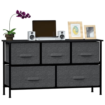 Keylever 2-Tier Closet Dresser with 5 Easy Pull Fabric Drawers and Metal Frame, Furniture Storage Tower, Multi-Purpose Organizer Unit For Closets, Dorm Room, Living Room,Bedroom, Hallway