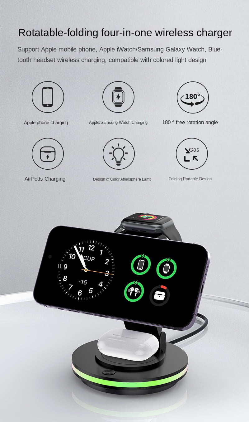 Magnetic three in one wireless fast charging dock, suitable for wireless charging of mobile phones, watches, and headphones, suitable for iPhone 15 14 13 12 11 Pro Max and Apple Watch iwacth AirPods
