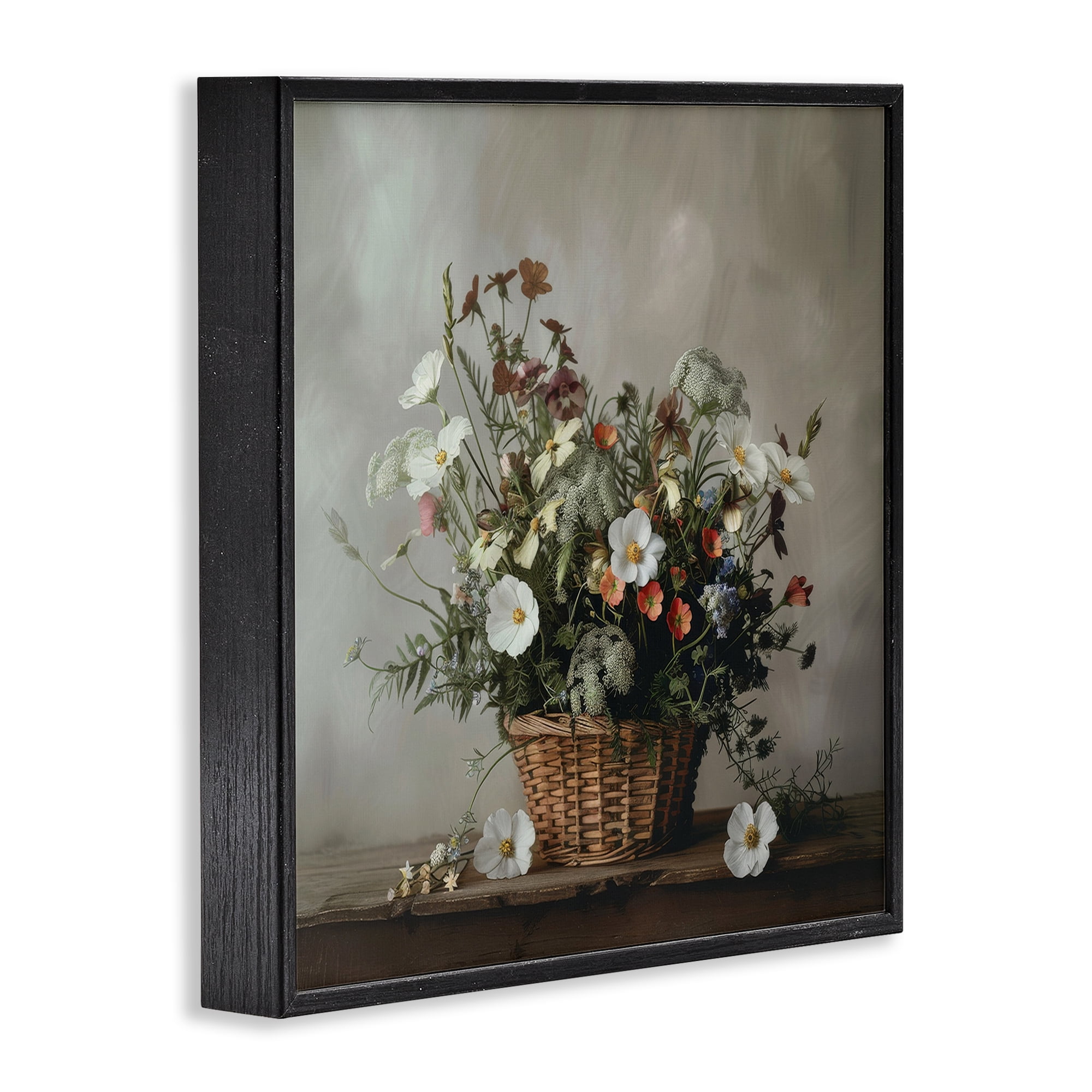 Stupell Industries Flowers In A Basket Arrangement Black Framed Giclee Art, design by Lazar Studio