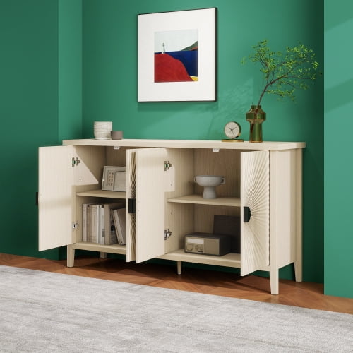 BSHTI 4 Door Sideboard ,Carved Sideboard Buffet Cabinet With Storage ,Modern Coffee Bar Cabinet With Adjustable Shelf For Living room,Diningroom,Kitchen