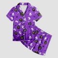 thumbnail image 5 of Caqnni Halloween Pajamas Set for Girl Short Sleeve Button Down Shirts and Pajama Shorts Sets Silk Satin Soft Sleepwear Outfits Halloween Home Short Sleeve Shorts Pajama Set (6-7 Years,Dark Purple), 5 of 5